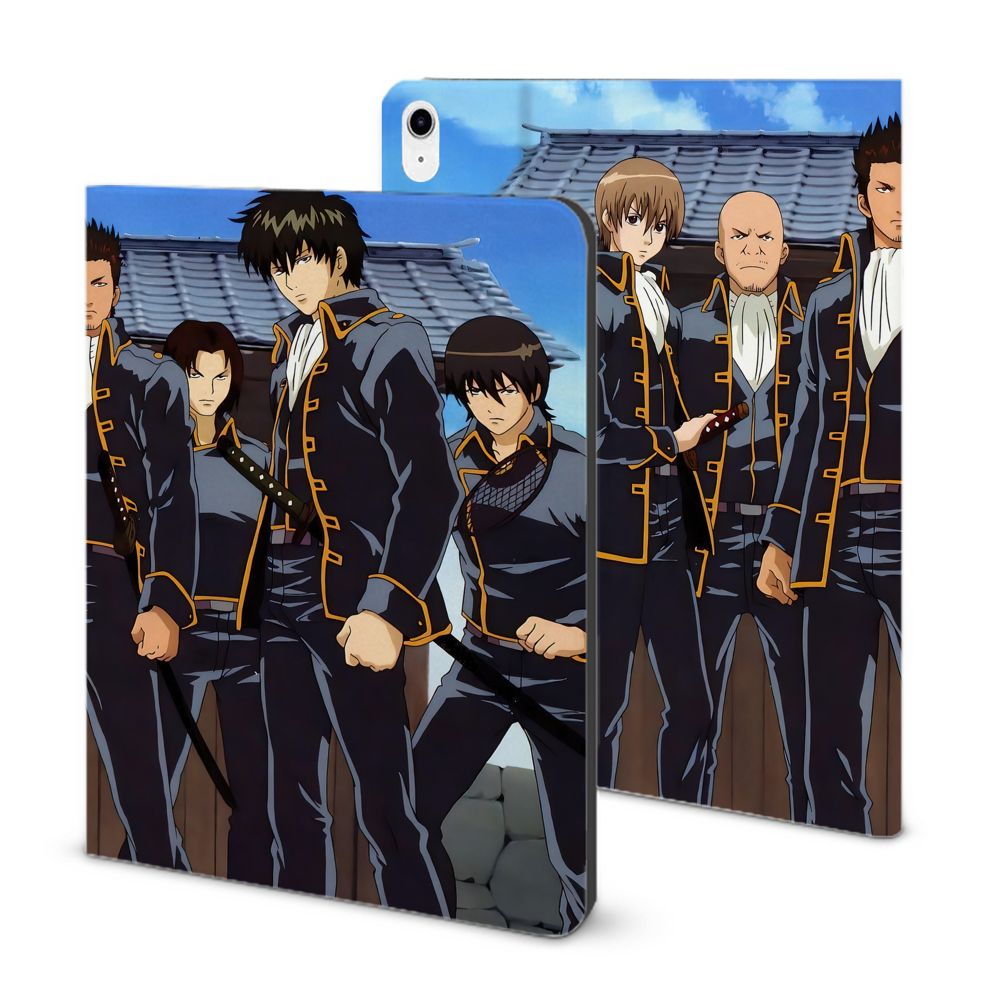 （画像用） ぎんたま 坂田銀時（さかたぎんとき） 神楽 志村新八（しむら しんぱち） GINTAMA Sakata Gintoki Kagura Shimura Shinpachi IPad ケース ブック型 PUレザー TPU 耐衝撃 軽量 薄型 ペン収納なし 全面保護 IPad 各モデル対応
